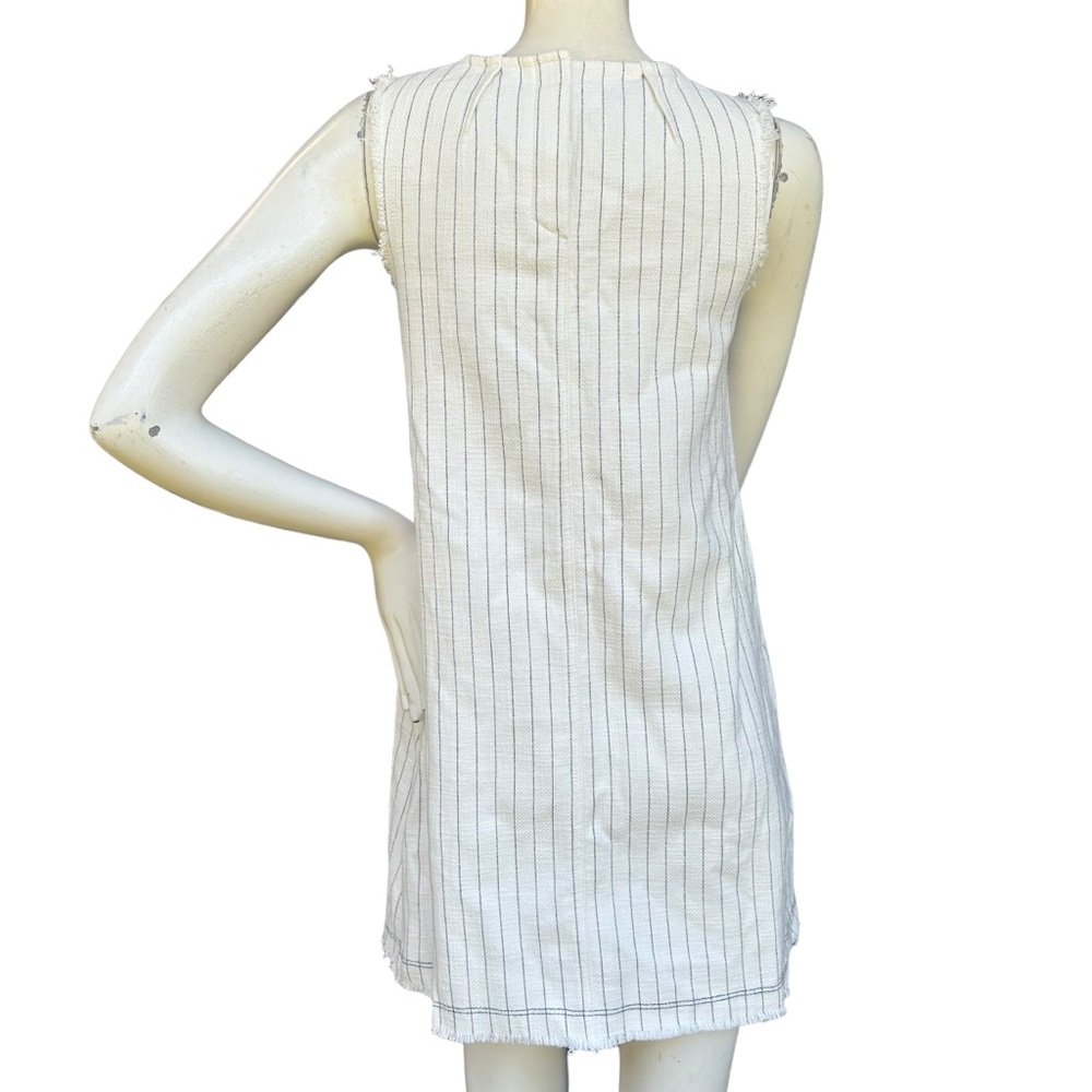 T By Alexander Wang High Neck White & Navy Striped Raw Hem Mini Dress Size 2 - Picture 8 of 13